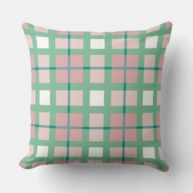 Pastel retro adorable pattern of tartan green pink cushion (Front)