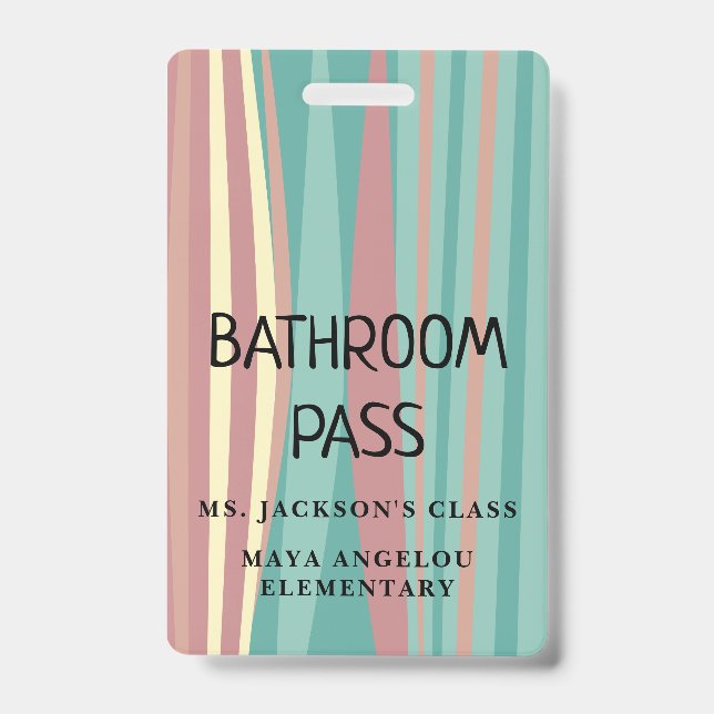 Pastel Retro Back To School Bathroom Hall Pass Bad ID Badge (Front)