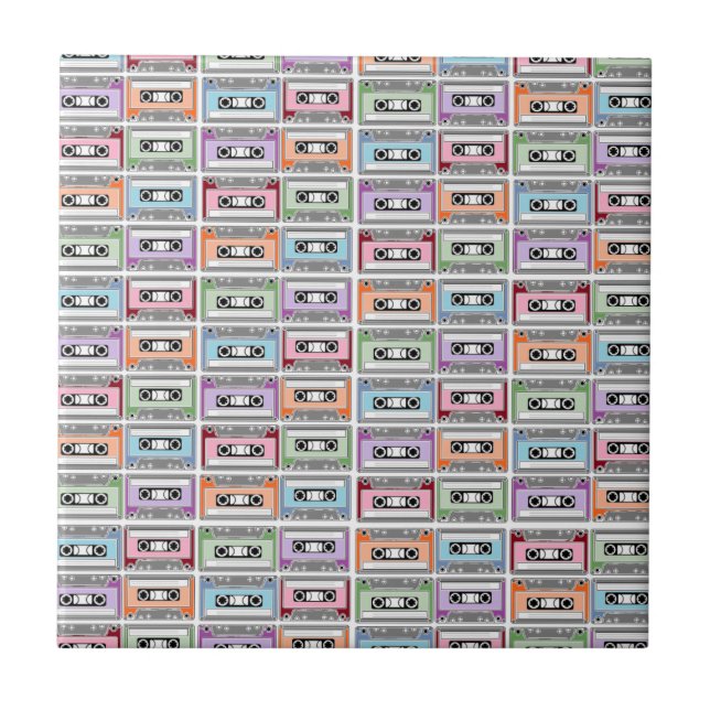 Pastel Retro Cassette Tapes Pattern Ceramic Tile (Front)