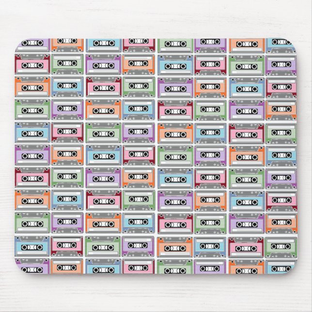 Pastel Retro Cassette Tapes Pattern Mouse Pad (Front)