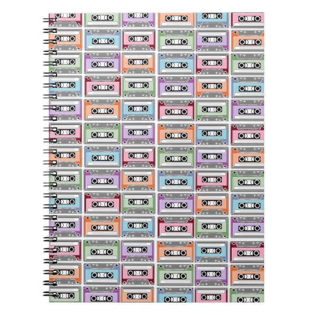 Pastel Retro Cassette Tapes Pattern Notebook (Front)