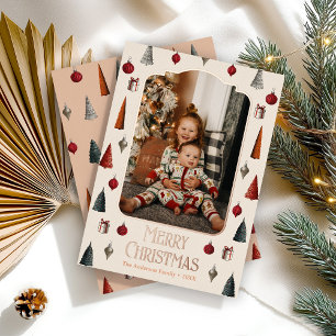 Pastel Retro Christmas Family Photo Foil Holiday Card