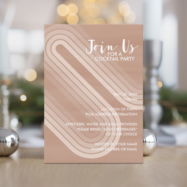 Pastel Retro Curvy Lines Champagne - Holiday Party Invitation (Holiday invitation with boho stripes and pastel colors.)