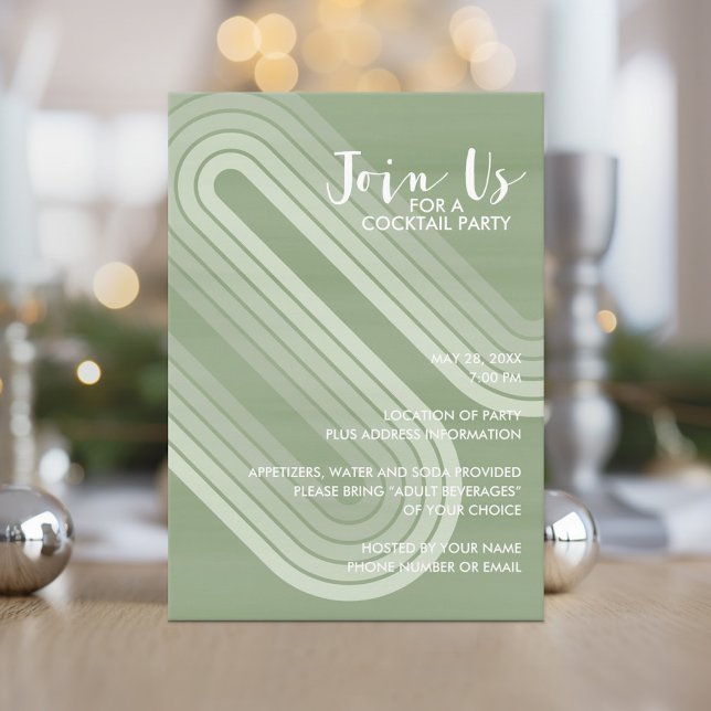 Pastel Retro Curvy Lines Juniper - Holiday Party Invitation (Holiday invitation with boho stripes and pastel colors.)