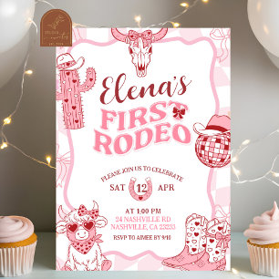 Pastel Retro First Rodeo Birthday party Invitation