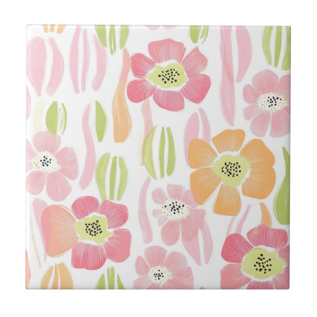 Pastel Retro Floral (1) Ceramic Tile (Front)