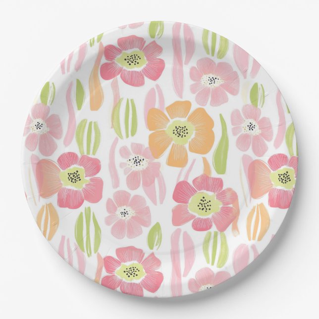 Pastel Retro Floral (1) Paper Plate (Front)