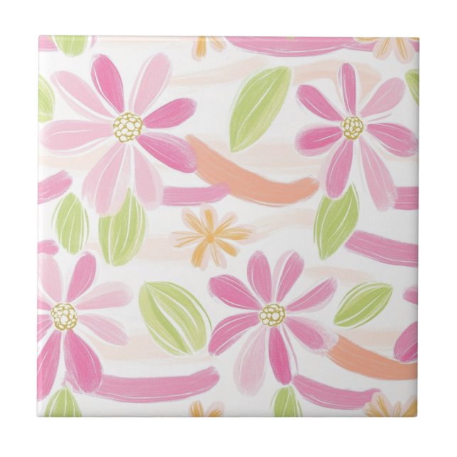 Pastel Retro Floral (2) Ceramic Tile (Front)