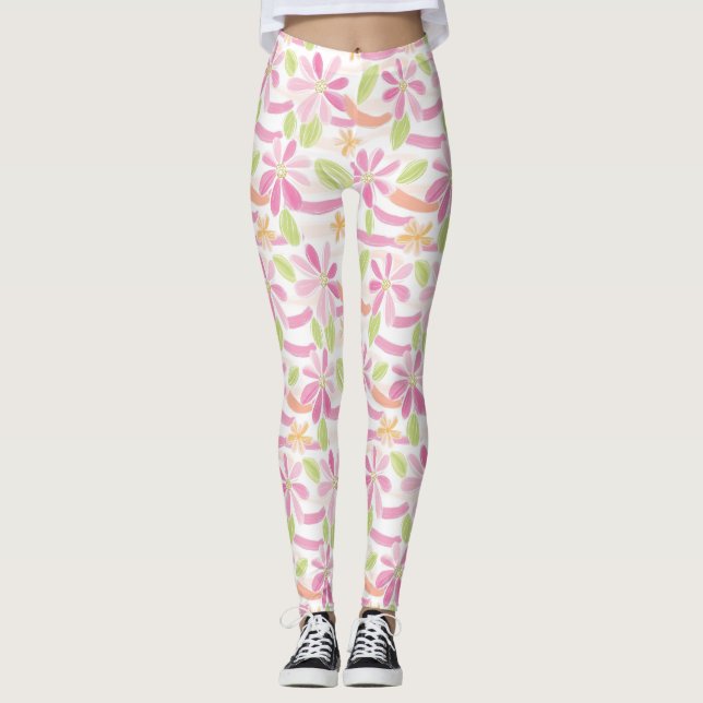 Pastel Retro Floral (2) Leggings (Front)