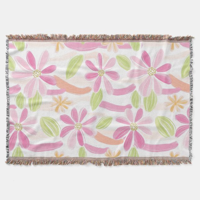 Pastel Retro Floral (2) Throw Blanket (Front)
