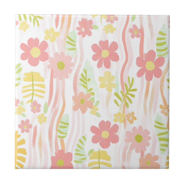 Pastel Retro Floral (3) Ceramic Tile (Front)