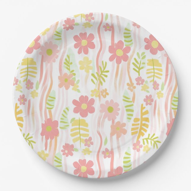 Pastel Retro Floral (3) Paper Plate (Front)