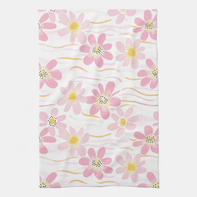 Pastel Retro Floral (4) Tea Towel (Vertical)
