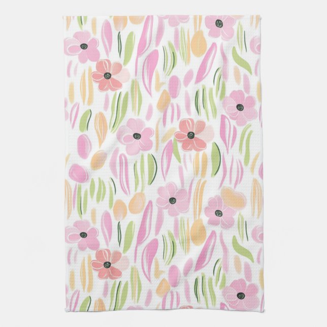 Pastel Retro Floral (5) Tea Towel (Vertical)