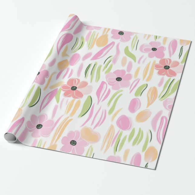 Pastel Retro Floral (5) Wrapping Paper (Unrolled)