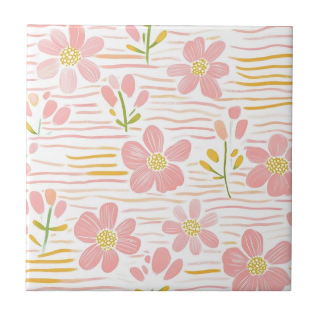 Pastel Retro Floral (6) Ceramic Tile (Front)