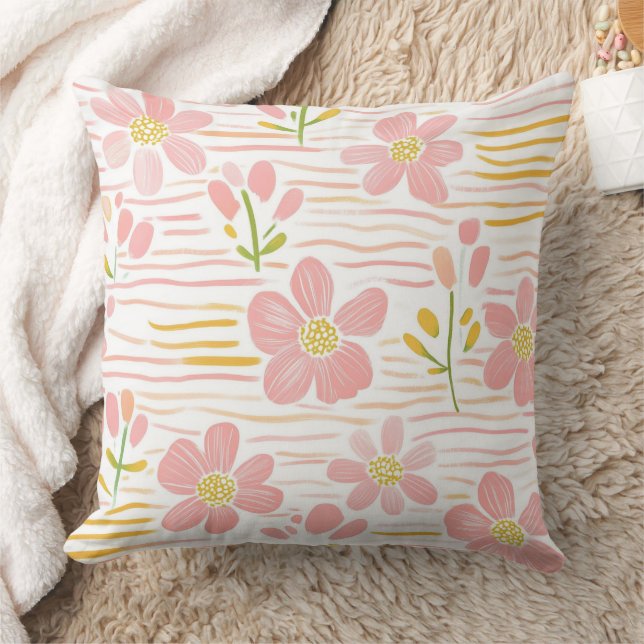Pastel Retro Floral (6) Cushion (Blanket)