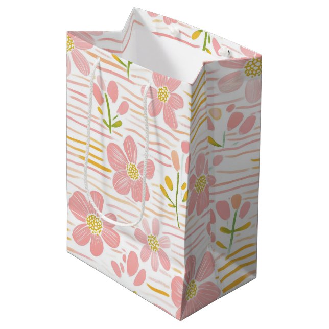 Pastel Retro Floral (6) Medium Gift Bag (Front Angled)