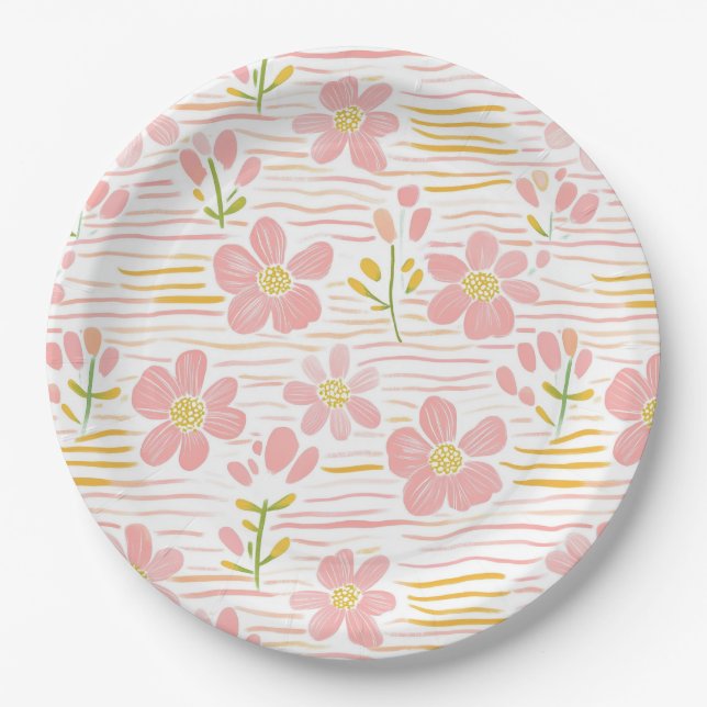 Pastel Retro Floral (6) Paper Plate (Front)