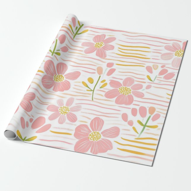 Pastel Retro Floral (6) Wrapping Paper (Unrolled)
