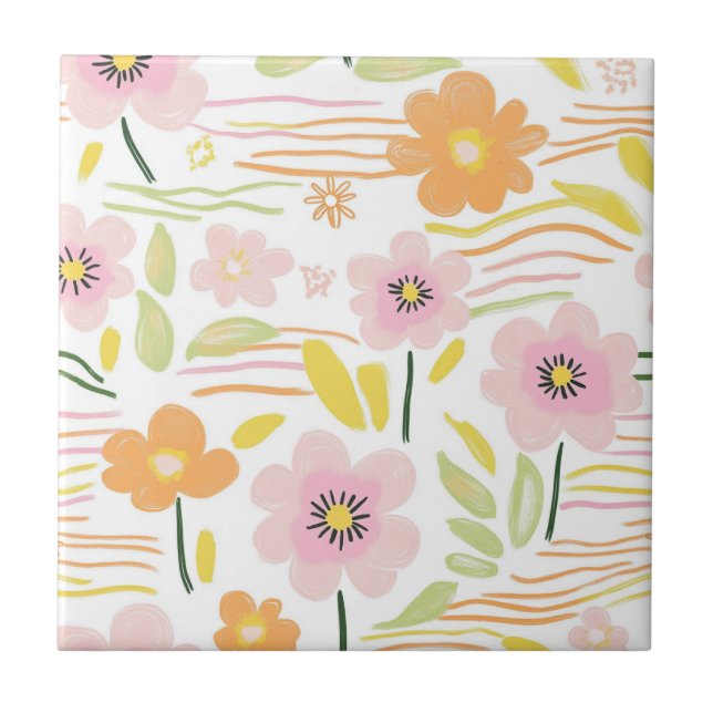 Pastel Retro Floral (7) Ceramic Tile (Front)