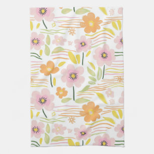 Pastel Retro Floral (7) Tea Towel