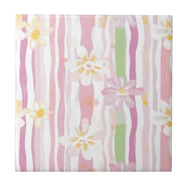 Pastel Retro Floral (9) Ceramic Tile (Front)