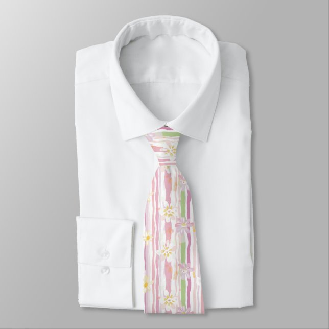 Pastel Retro Floral (9) Tie (Tied)
