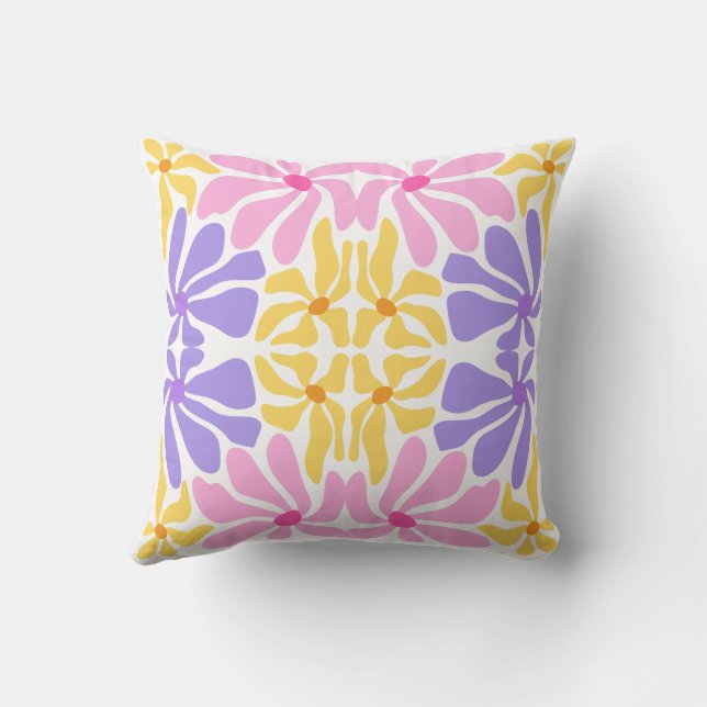 Pastel Retro Floral - Vibrant Kaleidoscope Pattern Cushion (Back)