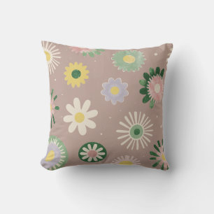 Pastel Retro Flower Beige Pillow