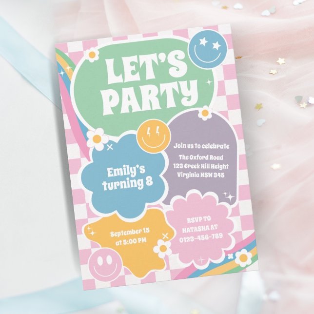 Pastel Retro Groovy Smiles Birthday  Invitation (Creator Uploaded)