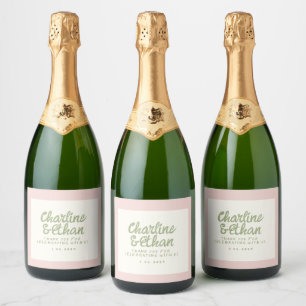 Pastel Retro Handwriting wedding Sparkling Wine La Label