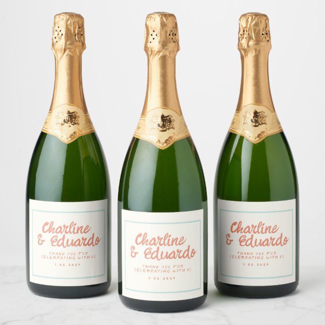 Pastel Retro Handwriting wedding Sparkling Wine La Label (Bottles)