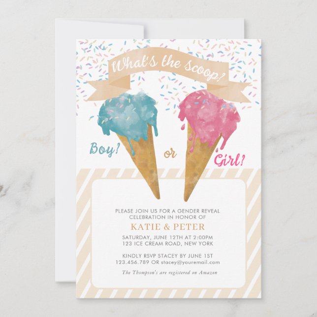 Pastel Retro Ice Cream Gender Reveal Party Invitation (Front)