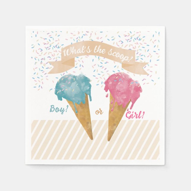 Pastel Retro Ice Cream Gender Reveal Party  Napkin (Front)