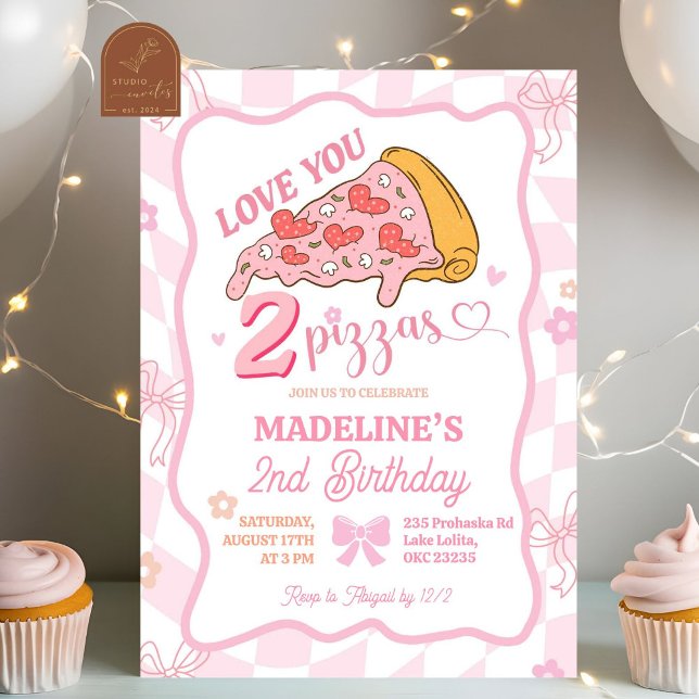 Pastel Retro Love You Two Pizza party Invitation (Creator Uploaded)