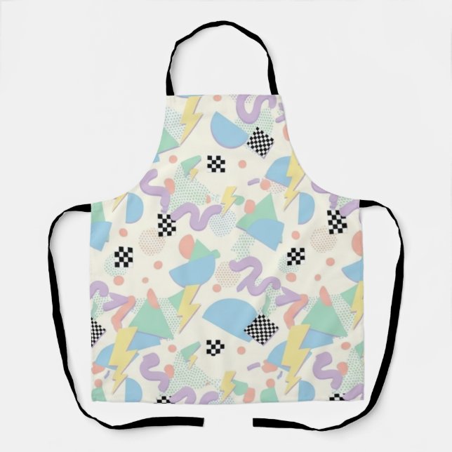 Pastel Retro Memphis Pattern Swirls Apron (Front)