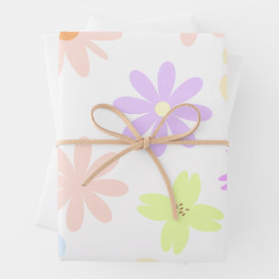 Pastel Retro Mod Flowers, 80s, 90s Style Wrapping Paper Sheet
