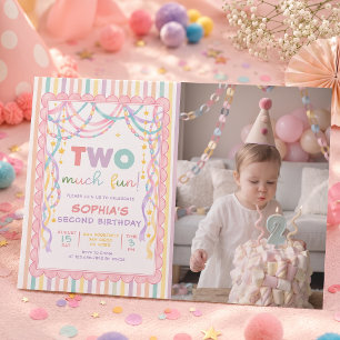 Pastel Retro Paper Chains Girl 2nd Birthday Photo Invitation
