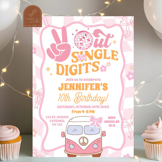  Pastel Retro Peace Out Birthday Party Invitation (Creator Uploaded)
