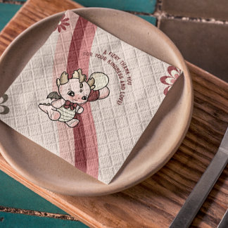 Pastel Retro Pink Cute Balloons Baby Dragon Napkin