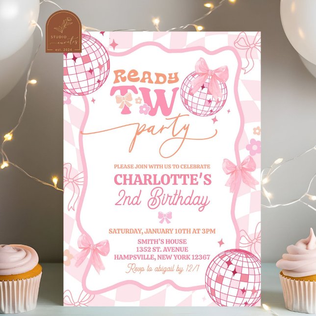 Pastel Retro ready two party 2nd Birthday Invitation (Creator Uploaded)
