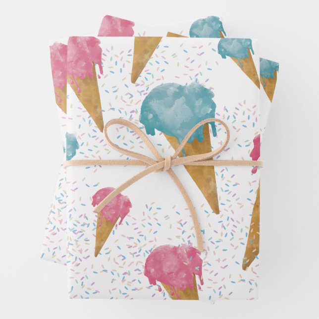 Pastel Retro Watercolor Ice Cream & Sprinkles Wrapping Paper Sheet (In situ)
