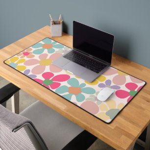 Pastel Retro Wavy Flowers Desk Mat