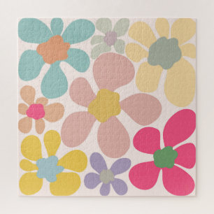 Pastel Retro Wavy Flowers Jigsaw Puzzle