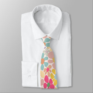 Pastel Retro Wavy Flowers Tie
