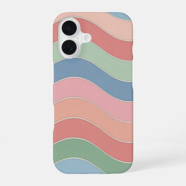 Pastel Retro Wavy Stripes Pattern iPhone 16 Case (Back)