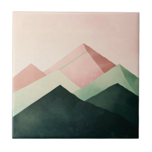 Pastel Ridge – Geometric Mountain Landscape #1 Ceramic Tile