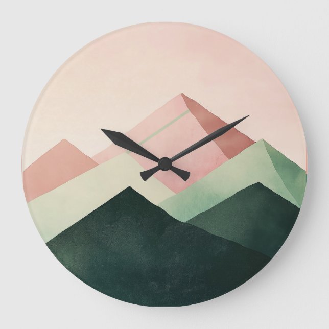 Pastel Ridge – Geometric Mountain Landscape #1 Large Clock (Front)