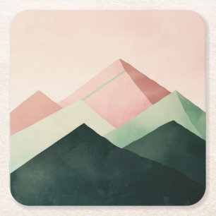 Pastel Ridge – Geometric Mountain Landscape #1 Square Paper Coaster